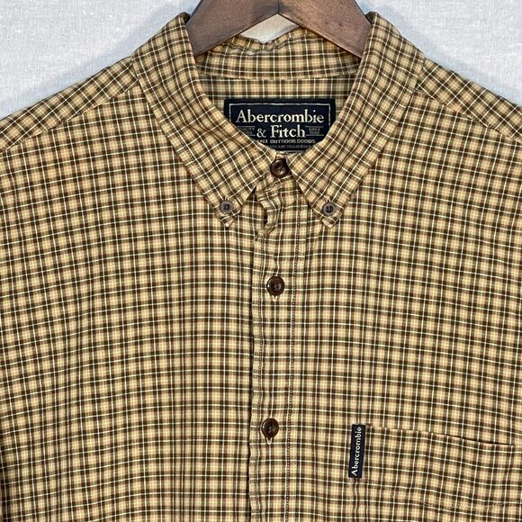 Abercrombie & Fitch Casual Button-Down Shirt Men Size L Brown 100% Cotton Pocket - Picture 3 of 14